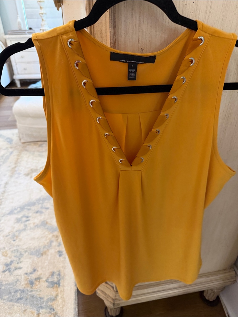 White House Black Market Mustard Eyelet V-Neck Sleeveless Tank